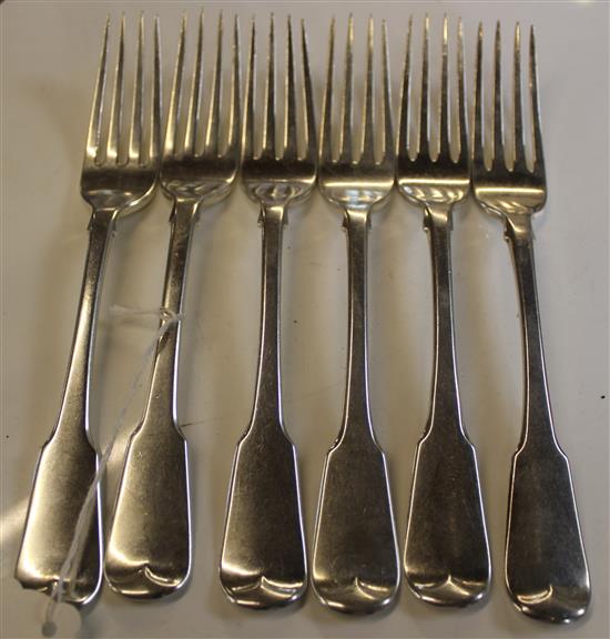 Set of 6 George III silver table forks, London 1817, Hougham, Royes & Dix